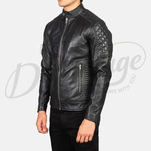 Veste en cuir véritable noire pour homme de qualité supérieure, veste de motard cintrée avec épaulettes matelassées, col montant élégant, manteau d'hiver décontracté - Product Image 5