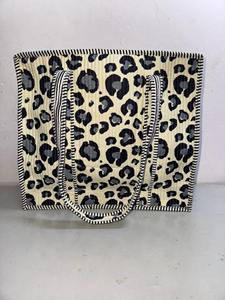 Quilted Leopard Print <b>Tote</b> <b>Bag</b> with Striped Piping <b>Large</b> Cotton Shoulder <b>Bag</b> Handmade Animal Print Shopper - Product Image 2