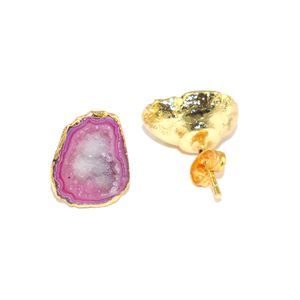 Pendientes de botón geométricos de diseño único con geoda rosa y drusa, chapados en oro de 18K, joyería de lujo llamativa para fiesta, venta al por mayor para mujer - Product Image 4