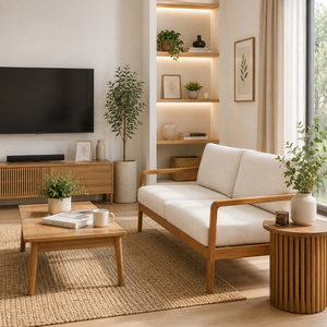 Canapé minimaliste en teck naturel Dhifa Premium 2 places avec dossier en mousse haute densité, canapé deux places pour salon, résistant aux UV, PE - Product Image 6