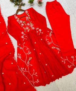 <b>red</b> <b>Silk</b> embroidered kurti casual wear Autumn women's kurti India Pakistan style Elegant cotton kurti 86313 LEMBOGEE- LG-2131 - Product Image 3