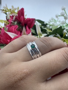 <b>Silver</b> Plated Green Onyx Stone Spinner <b>Ring</b> <b>Adjustable</b> Rotating Band Handmade Fidget <b>Ring</b> for Women - Product Image 2