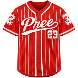 Camiseta de Béisbol Americana con Rayas, Cierre de Botones, Manga Larga, Transpirable, Antibacteriana, Absorbe la Humedad, Talla Grande para Adultos - Product Image 1