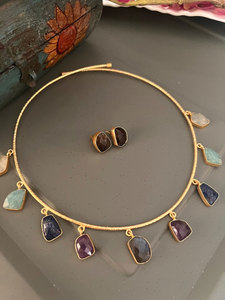 Collar de aro hecho a mano con múltiples gemas, colgante de oro, amatista, aguamarina, joyería bohemia llamativa, regalo para mujer - Product Image 3