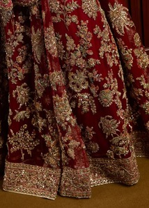 Classic Modern Pakistani Bridal Wear Floor-Length Ball Gown Rich Handcrafted Lace-Up Crystal <b>Sequined</b> Ruffles Embroidery Pearls - Product Image 6