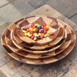 Geometric Shape Design Round Wooden Plate <b>Set</b> For Dinner <b>Serving</b> Guest Snacks <b>Serving</b> Elegant Tableware And Home Use - Product Image 1