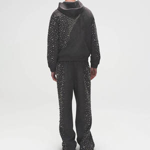 Custom Logo Rhinestone <b>Tracksuit</b> Wholesale Heavyweight Cotton Hoodie and Jogger Pants <b>Y2K</b> Streetwear Set - Product Image 2