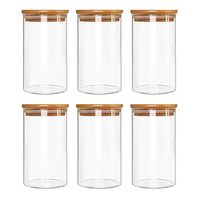 Pot en verre borosilicate rond moderne avec couvercle en bambou pour la conservation de la fraîcheur des aliments, rangement domestique pour la cuisine