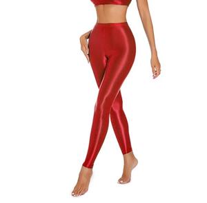 Leggings en satin uni sans couture à taille haute, confortables, extensibles, tricotés, ajustés, pour femmes, toutes saisons, en spandex - Product Image 3