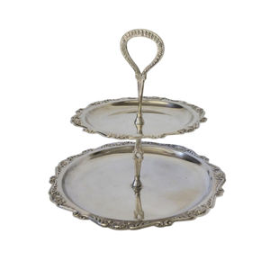 Soporte de Pastel de 2 Niveles Vintage, Acero Inoxidable con Asa de Madera de Teca, Bandeja de Servicio de Postres Estilo Moderno de Mediados de Siglo, a un Precio Razonable - Product Image 3