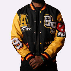 Blouson bomber classique en similicuir pour collège et lycée, unisexe, veste d'extérieur colorée pour club, manteau d'hiver - Product Image 1