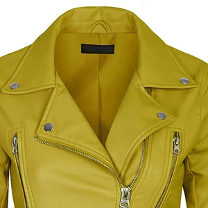 <b>Top</b> Selling yellow Cowhide <b>Leather</b> Jacket For Women's Low MOQ 100%<b>High</b> Quality Custom-Made Design Winter Fashion Jackets - Product Image 4