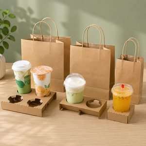 Sacs en papier kraft écologiques avec poignées torsadées pour l'emballage des boissons, sac plat standard recyclable avec poignée - Product Image 6