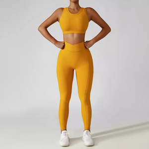 Women's White Yoga Set Seamless Racerback <b>Crop</b> Top High Waist Full Length <b>Leggings</b> 2 Piece Activewear - Product Image 5