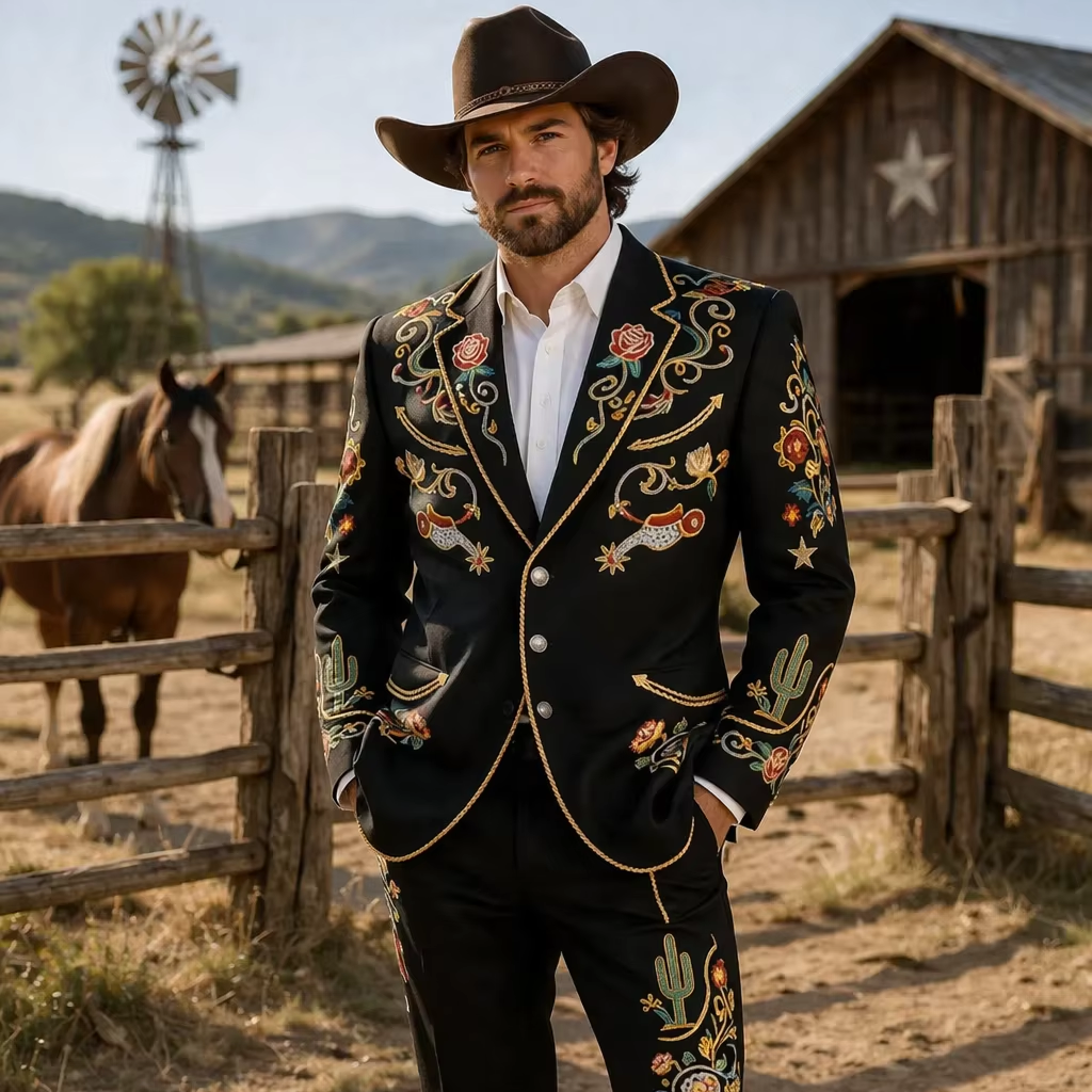BOSS Westart Camiseta De Hombre Estilo Occidental - Ajuste Holgado, Cuello Redondo Y Manga Larga Para Uso Diario