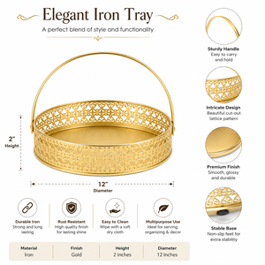 Panier rond en fer forgé artisanal moderne avec poignée |   Panier à fruits décoratif en métal doré pour la décoration de la maison, les mariages et les présentations de cadeaux - Product Image 5