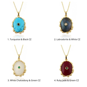 Collar con colgante de labradorita turquesa de forma elegante para mujer, con incrustaciones de circonita cúbica, cadena de latón chapada en oro de 18k, ideal para regalo. - Product Image 1