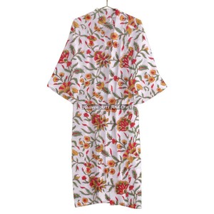 Dama DE HONOR regalo novia bata Albornoz Kimono puro algodón Kimono bata bloque Floral impreso batas Kimono para mujer vestido de noche - Product Image 1