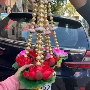 ดอกบัวประดิษฐ์ทำมือแบบแขวนประดับด้วยลูกปัดลายทองและรายละเอียดลายดอกไม้ที่ประณีตสำหรับตกแต่งบ้านในช่วงเทศกาล - Product Image 3