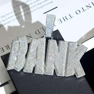 Collar con Nombre Personalizado con Incrustaciones de Moissanita VVS, Cadena Cubana, Colgante de Letra, Joyería Hip Hop, Plata 925 con Engaste de Bisel, Unisex - Product Image 2