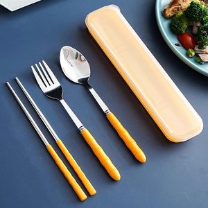 Portable Stainless Steel Spoon Fork <b>Chopsticks</b> Set with Travel Case <b>Reusable</b> Tableware for Office Home School - Product Image 1