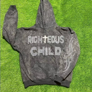 Sudadera con capucha para hombre de algodón grueso, extragrande, de felpa francesa gris vintage, personalizada, con efecto desgastado por el sol y lavado ácido. - Product Image 1