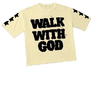 2025 Summer New Men's Black <b>Walking</b> with God Pattern T-<b>Shirt</b> Casual Short Sleeve White Letter Printing Starry Sky Design - Product Image 2