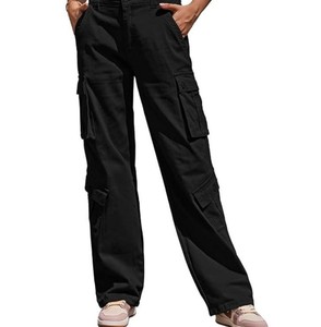กางเกงคาร์โก้เอวสูงสำหรับผู้หญิง หลายกระเป๋า น้ำหนักเบา ทรงขากว้าง สวมใส่สบาย เหมาะสำหรับทำงาน ผ้าฝ้าย 100% แห้งเร็ว - Product Image 5