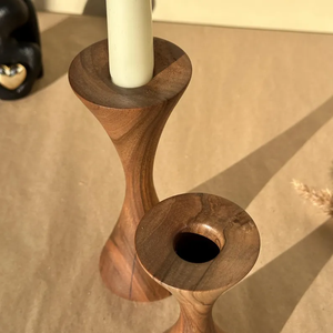 Juego de Portavelas de Nogal Hechos a Mano: Decoración para el Hogar de Madera Natural por B H Brothers - Product Image 6
