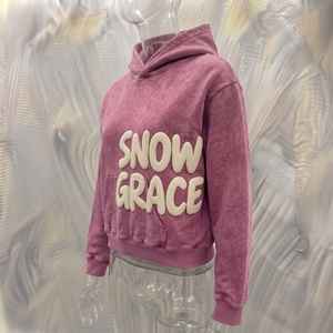 Snow Grace Oversized Crop <b>Hoodie</b> <b>Pink</b> Raised Rubber Print Unisex French Terry Winter Style - Product Image 4
