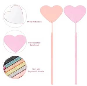 Heart Shape <b>Makeup</b> <b>Mirrors</b> With Long Handles In Multiple Colors And Metallic Finishes - Product Image 4