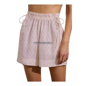 Shorts d'été décontractés pour femme, style bohème, 100 % coton, imprimé artisanal, taille haute, fermeture élastique - Product Image 1