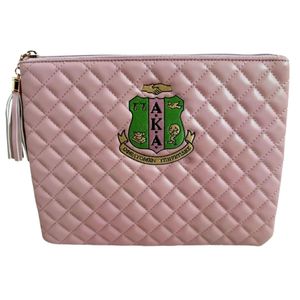 AKA Quilted Tech Pouch Pink Cosmetic Bag Travel Organizer Zipper <b>Case</b> Alpha Style Sorority Greek Apparel Accessory Storage Bag - Product Image 1