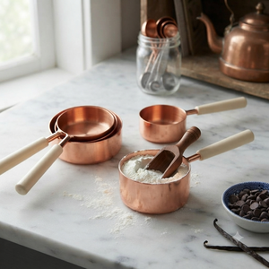 Handmade Pure Copper Measuring Cups Set Wooden Handle Kitchen Measuring Scoop Baking Coffee Tea <b>Tools</b> OEM ODM Manufacturer - Product Image 3
