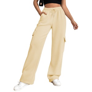 Pantalon cargo évasé taille mi-haute pour femme, coupe skinny, imprimé, en coton bouclette, taille élastique, décontracté, longueur genou, hiver - Product Image 6