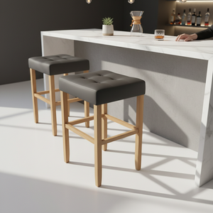 Tabouret de bar moderne en cuir PU sans dossier, tabouret de comptoir rembourré pour cuisine - Product Image 3