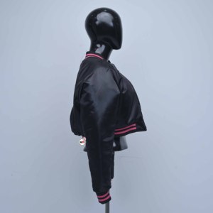 Black Womens <b>Quilted</b> Satin Bomber <b>Jacket</b> Pink Trim Full Sleeve Zipper Closure Leopard <b>Pattern</b> Turn-down Collar Regular Winter - Product Image 3