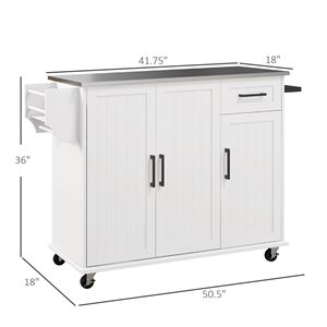 Carrello da Cucina Moderno Bianco con Piano in Acciaio Inox, 3 Cassetti, Portaspezie e Portasciugamani, Design in Legno - Product Image 3