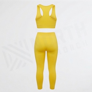 Conjunto Deportivo de Yoga para Mujer, Top Corto Amarillo con Volantes y Leggings de Cintura Alta - Product Image 2