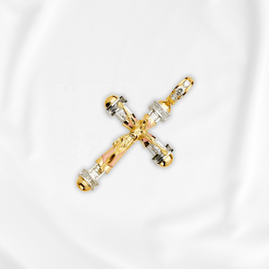 Nuevo colgante de Cruz de crucifijo Chapado en tres tonos Tricolor dorado con diamante Hecho principalmente de Metal Christian Fancy Children - Product Image 5