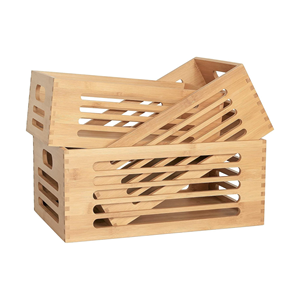 <b>Large</b> Bamboo Storage Bins Set Wooden Desk <b>Basket</b> Box Kitchen Container with Handles Clothes Toys Organizer - Product Image 4