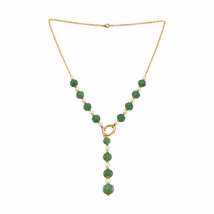 Collar Personalizado Chapado en Rodio con Jade Verde, Perlas Acanaladas, Anillo de Estación y Cadena Lariat en Y, Regalo de Lujo Fino para Mujer - Product Image 3