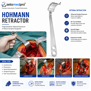 Retractor HOHMANN de 13 pulgadas (33 cm) con hoja curva de 40 mm de ancho y 90 grados, instrumento quirúrgico ortopédico Zetomed Pro - Product Image 4