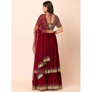 Combinaison de fête en sequins bordeaux et georgette, tenue festive - Product Image 3