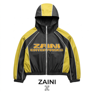130 GSM Polyester Taslon <b>Windbreaker</b> Jacket <b>Black</b> White Color Block Panels Custom Sublimation Logo OEM ODM - Product Image 5