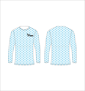 Camiseta Deportiva Ligera de Manga Larga Sublimada Personalizada con Patrón de Puntos Azules y Blancos, Fabricante de Ropa al Por Mayor - Product Image 1