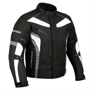Blouson de moto unisexe en cuir respirant noir, rose et blanc, style motard décontracté, col montant, fermeture éclair - Product Image 5