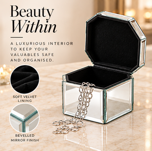 Crystal <b>Mirror</b> Glass <b>Jewelry</b> <b>Storage</b> Box with Crystal Knob Beveled Edges Soft Velvet Lining Decorative Keepsake Organizer - Product Image 3