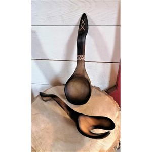 Handcrafted Wood Salad Servers <b>Set</b> Eco-Friendly Manual Salad <b>Tools</b> With Carved Design Beautifully Crafted By HRCRAFTVERSE - Product Image 3