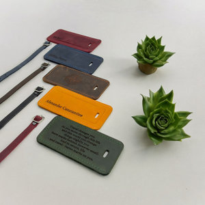 Personalized Travel Luggage Tags Genuine Leather Bag Tags Privacy Cover Suitcase Name Labels Custom Set LMP-0211 - Product Image 5